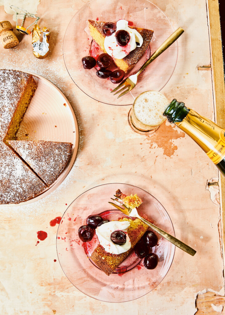 Semolina, Olive Oil, and Honey Cake with Cherries  on Eden Grinshpan's Hanukkah dinner menu