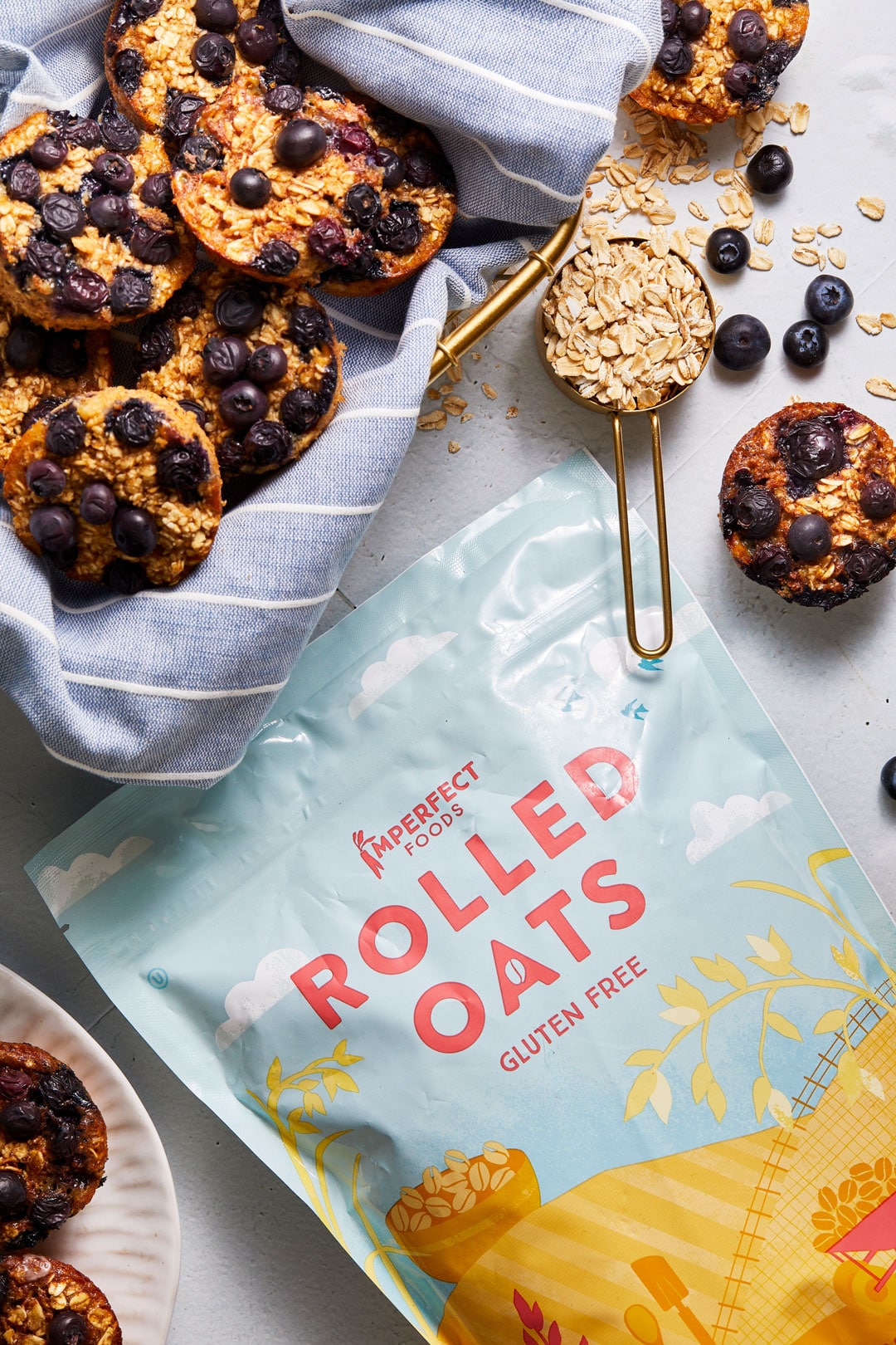 Healthy Baked Blueberry Oatmeal Cups with Imperfect Foods Rolled Oats